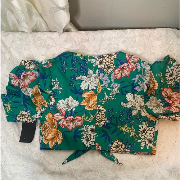 AIDAN MATTOX CROP BLOUSE TEAL FLORAL SIZE 8😍 - Picture 4 of 9